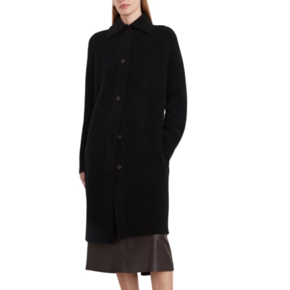 Vince Black Long Wool Blend Coat Minimalist Button Front Luxury Outerwear - Picture 3 of 14